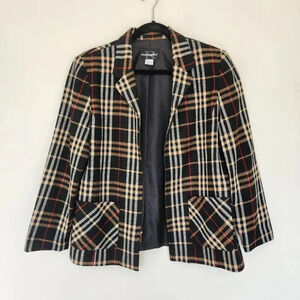 Vintage 90s Requirements Womens Size 12 Wool Blend Plaid Fully Lined Zip Blazer